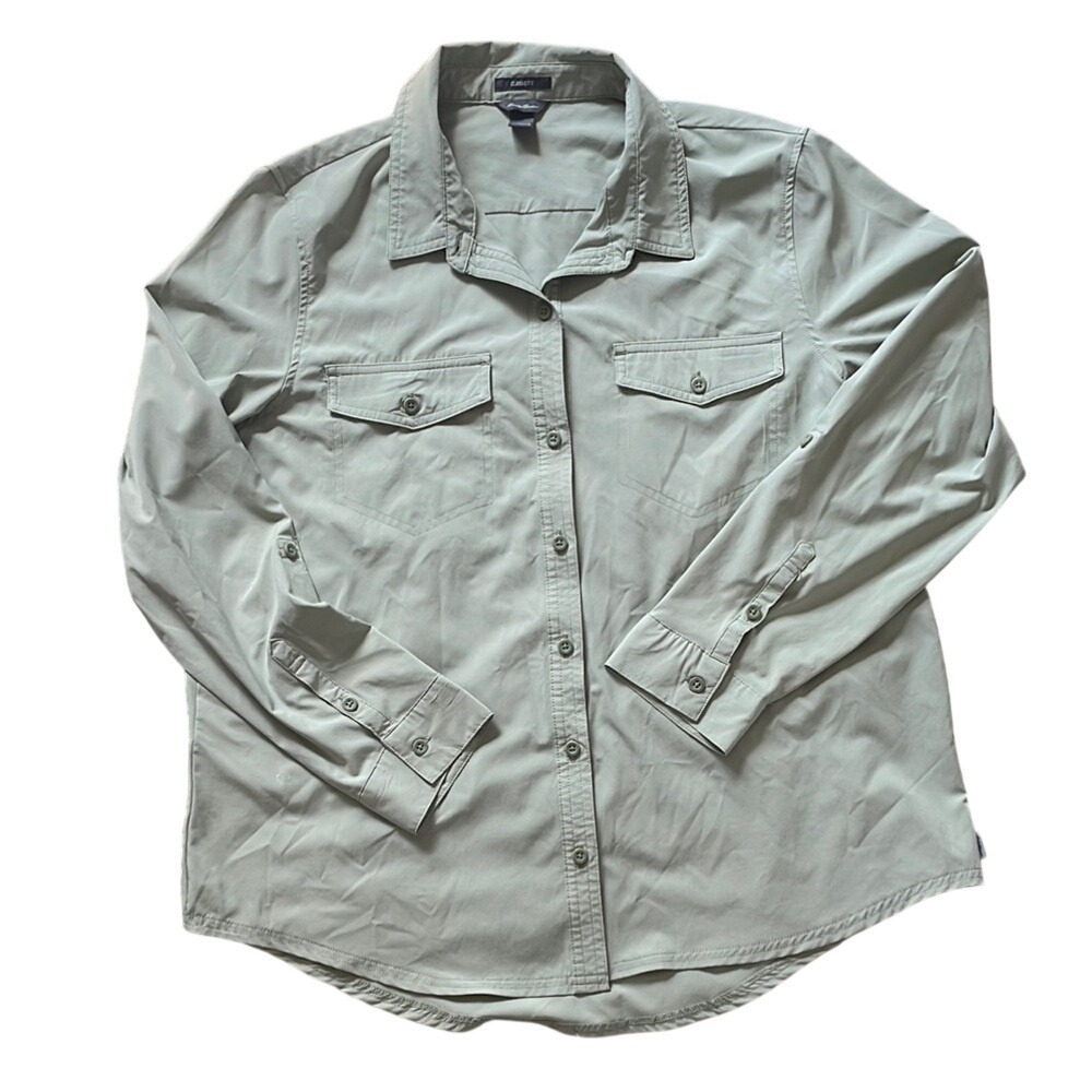 Eddie Bauer Classic Fit Womens Sage Green Utility Button‎ Down Shirt L